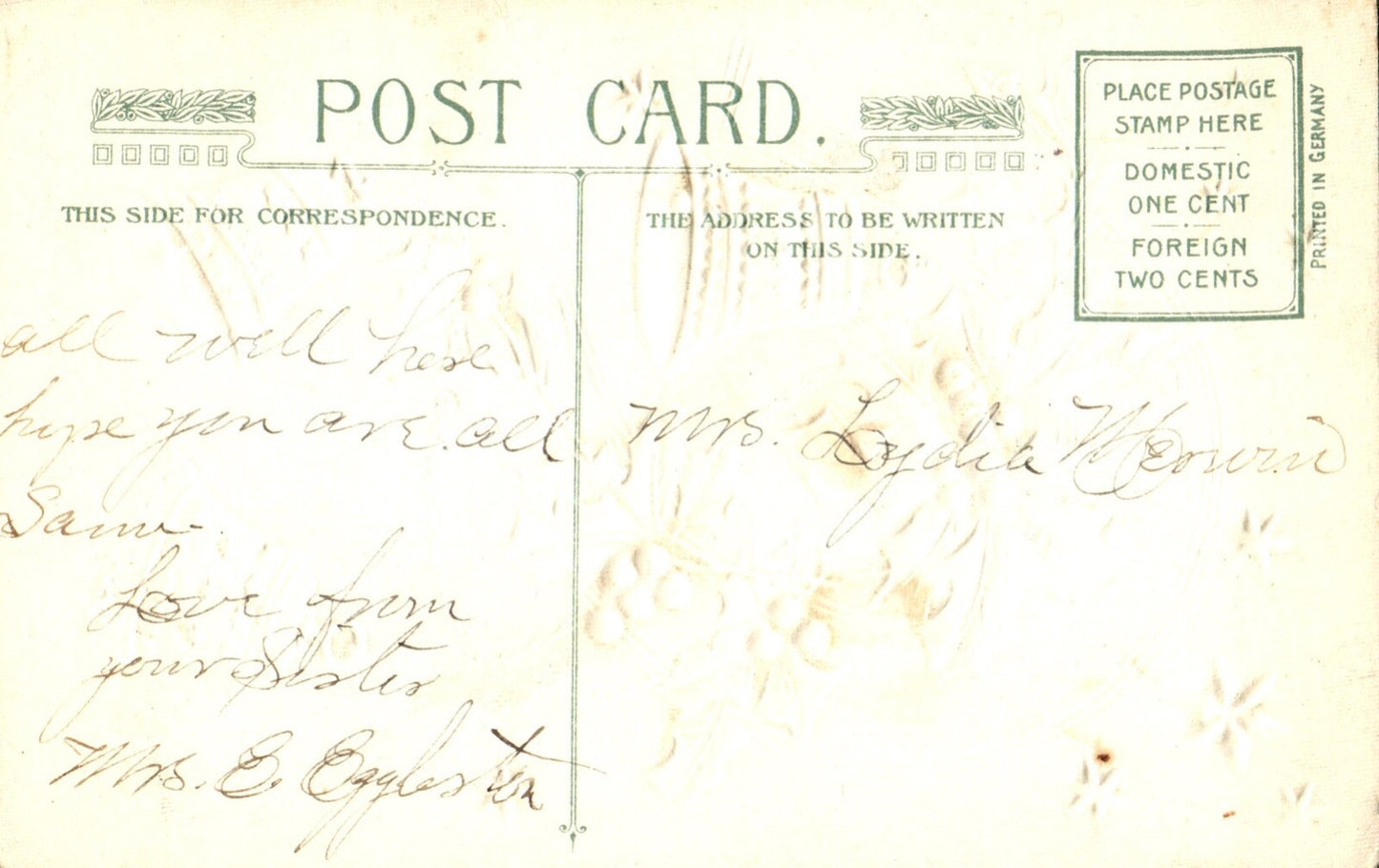 John Winsch Christmas Greetings Bells & Holly Gold Embosses Vintage Postcard