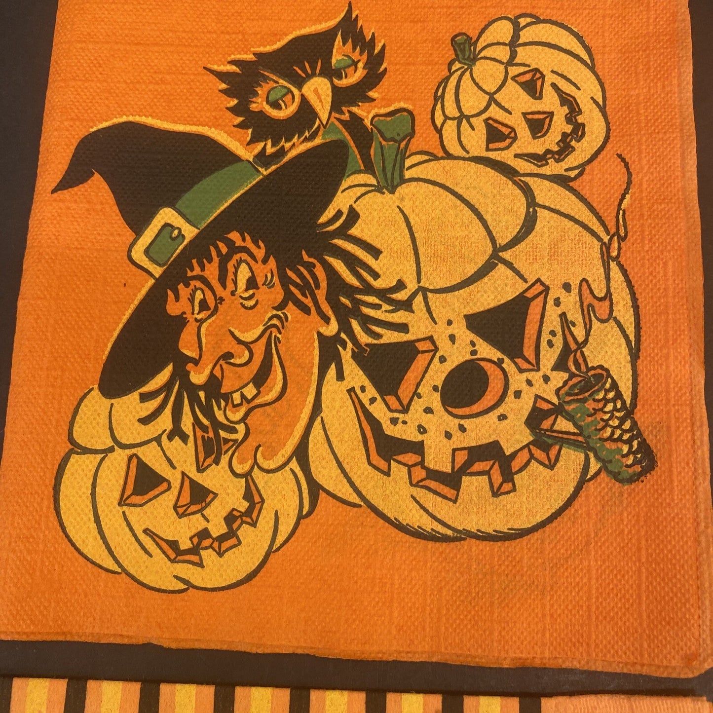 Vintage Orange HALLOWEEN PAPER NAPKIN Lot of 4 ALL WITCHES, Black cats, J.O.L