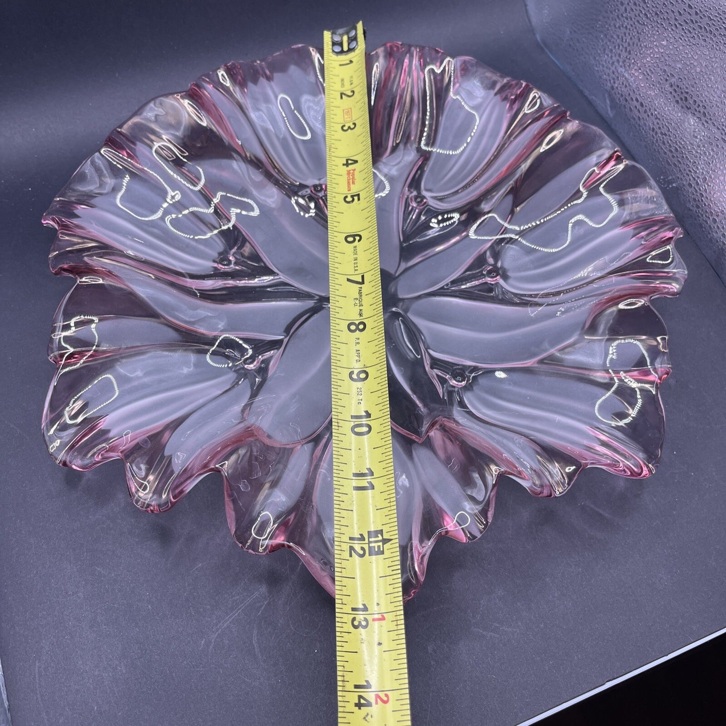 Art Glass Plate Pink Frosted White Tulip Floral Ruffle Edge 13” In Mikasa