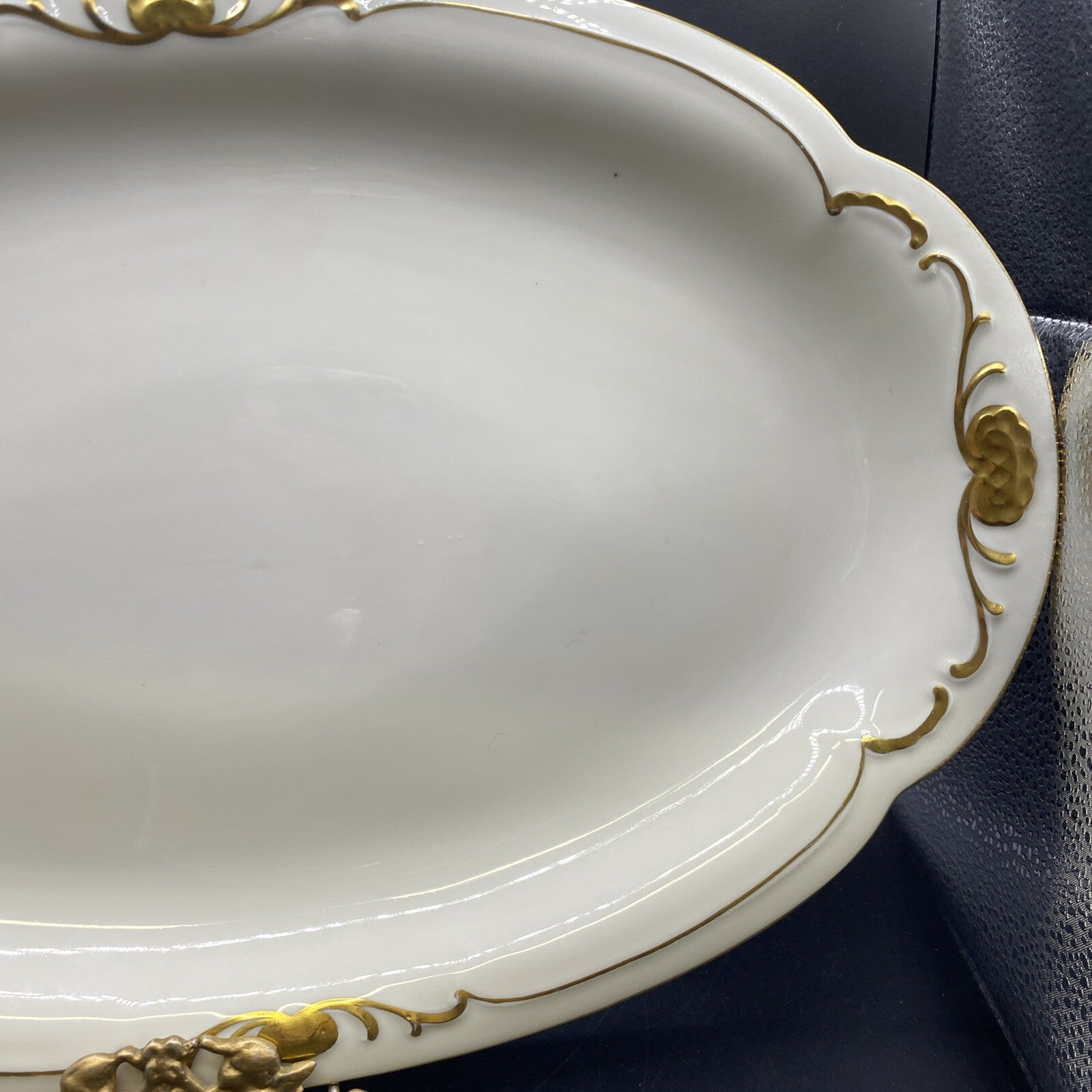 RARE Large 16" x 10 1/4" Waldershof Bavaria SERVING Platter Cream with Gold Rim