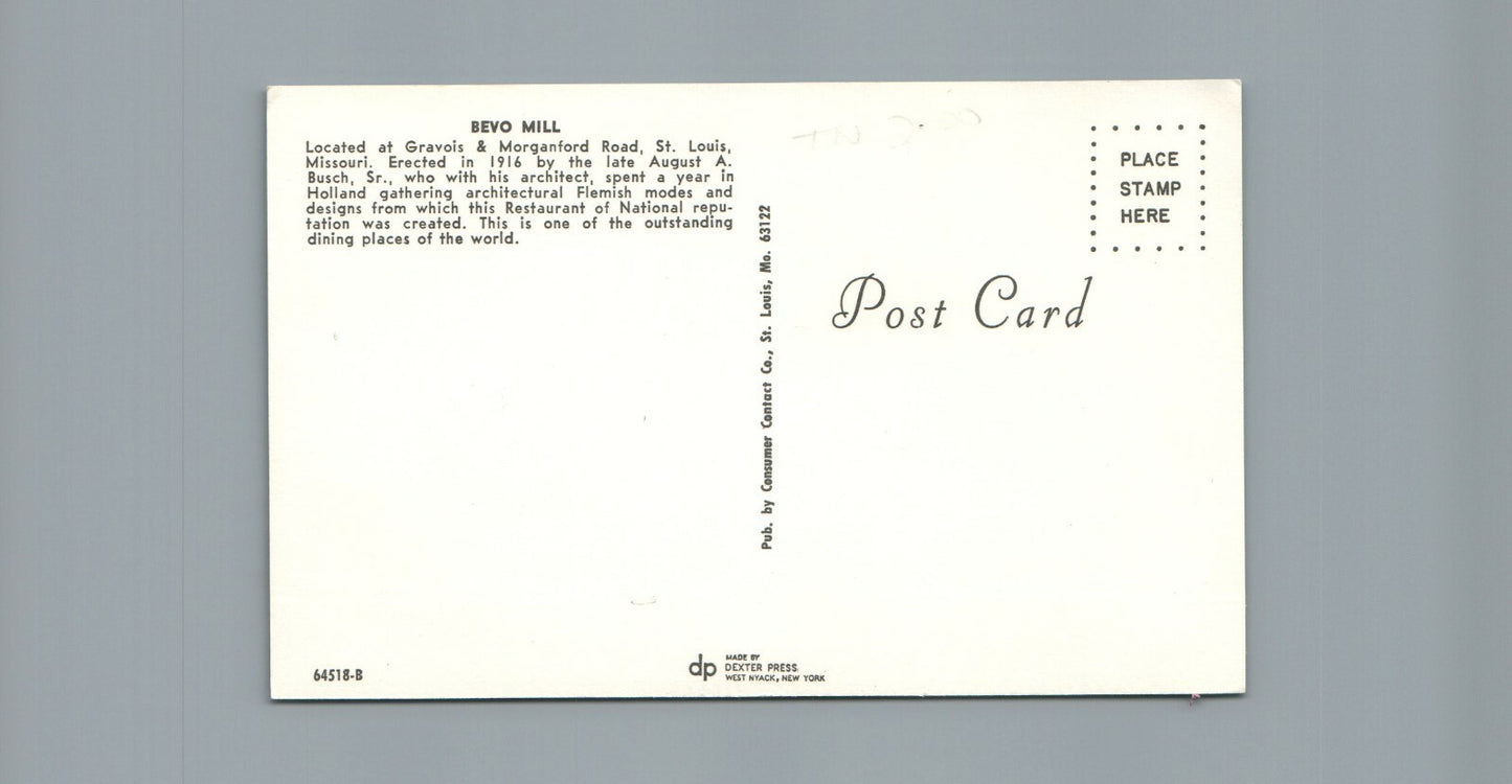 Bevo Mill Restaurant Gravois & Morganford Rd St Louis Missouri Windmill Postcard