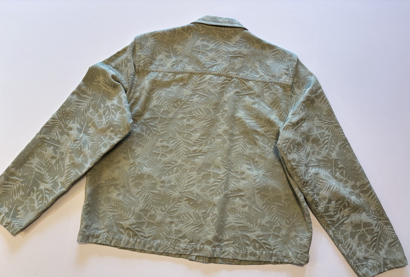 GSK Womens Sage Green Leaf Print Button Up Blazer Jacket Christopher Banks Sz XL