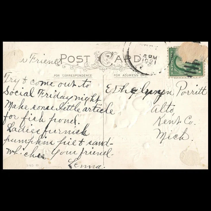 1921 Best Halloween Wishes Children Bobbing for Apples Vintage Postcard