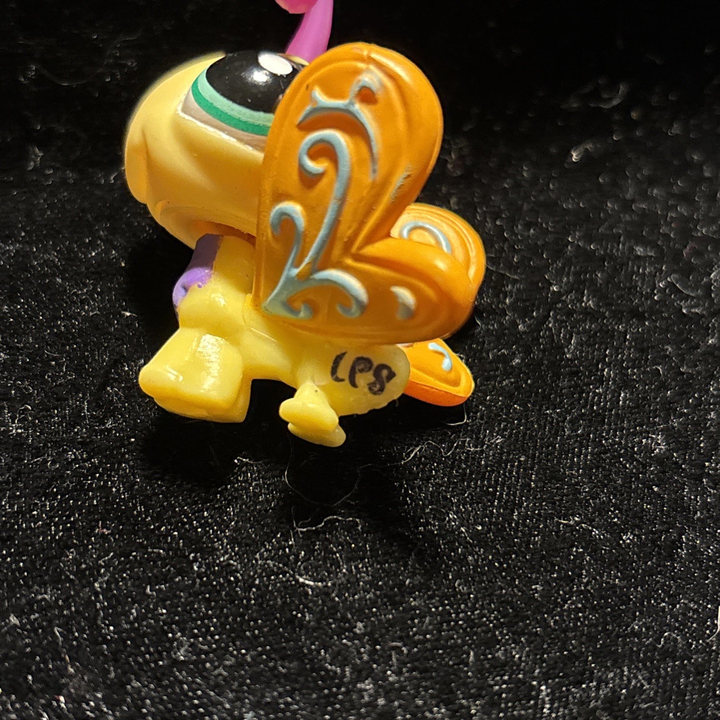 Littlest Pet Shop LPS Yellow Butterfly w/ Peach & Blue Wings Pink Antennae #497