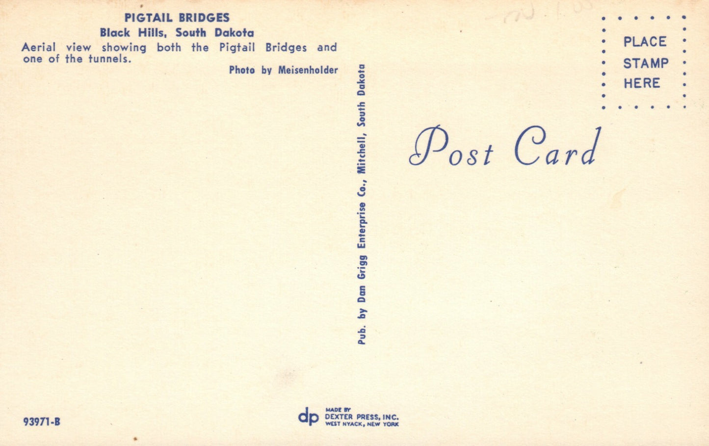 Pigtail Bridges Black Hills Aerial View Tunnels South Dakota SD Postcard