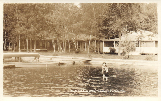 White Fish Lake at Hartts Resort Pierson Kids in Lake MI Michigan Mich Postcard