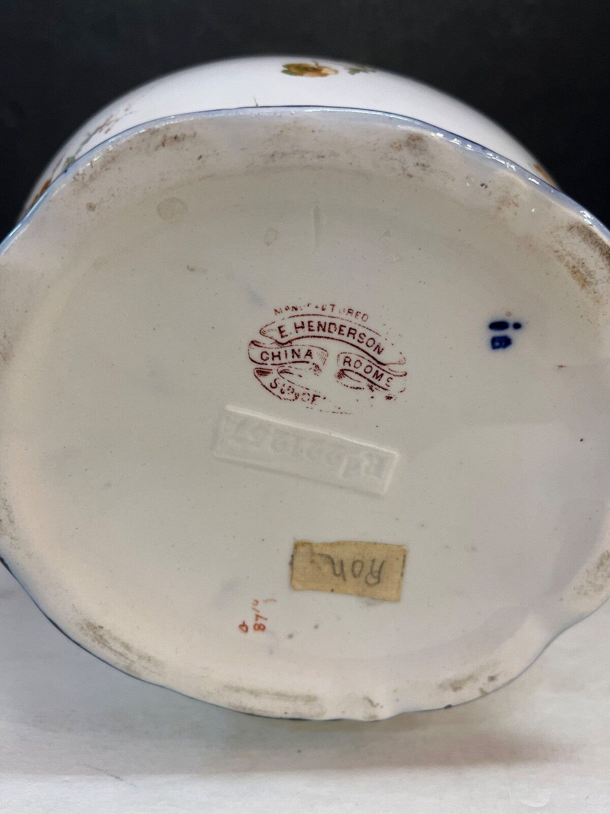 Rare Antique 1800's E. Henderson Floral White Blue & Gold Pitcher