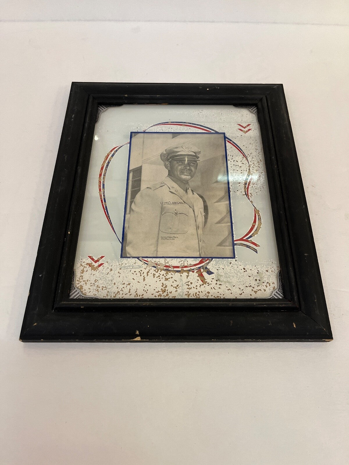 Vintage Black Wooden Patriotic Frame with Photo of Clark Gable