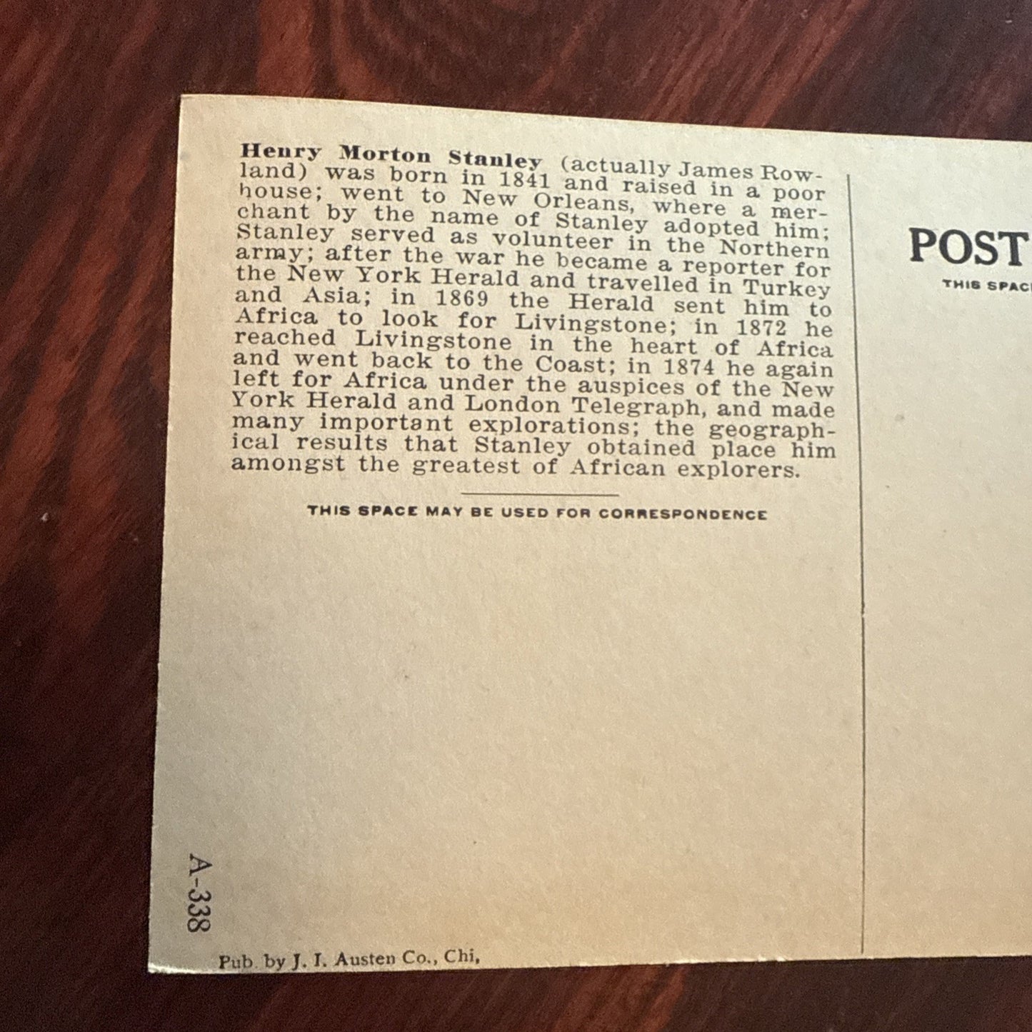 Henry M Stanley by J I Austen Postcard Angels Trumpets c1910's *Scarce