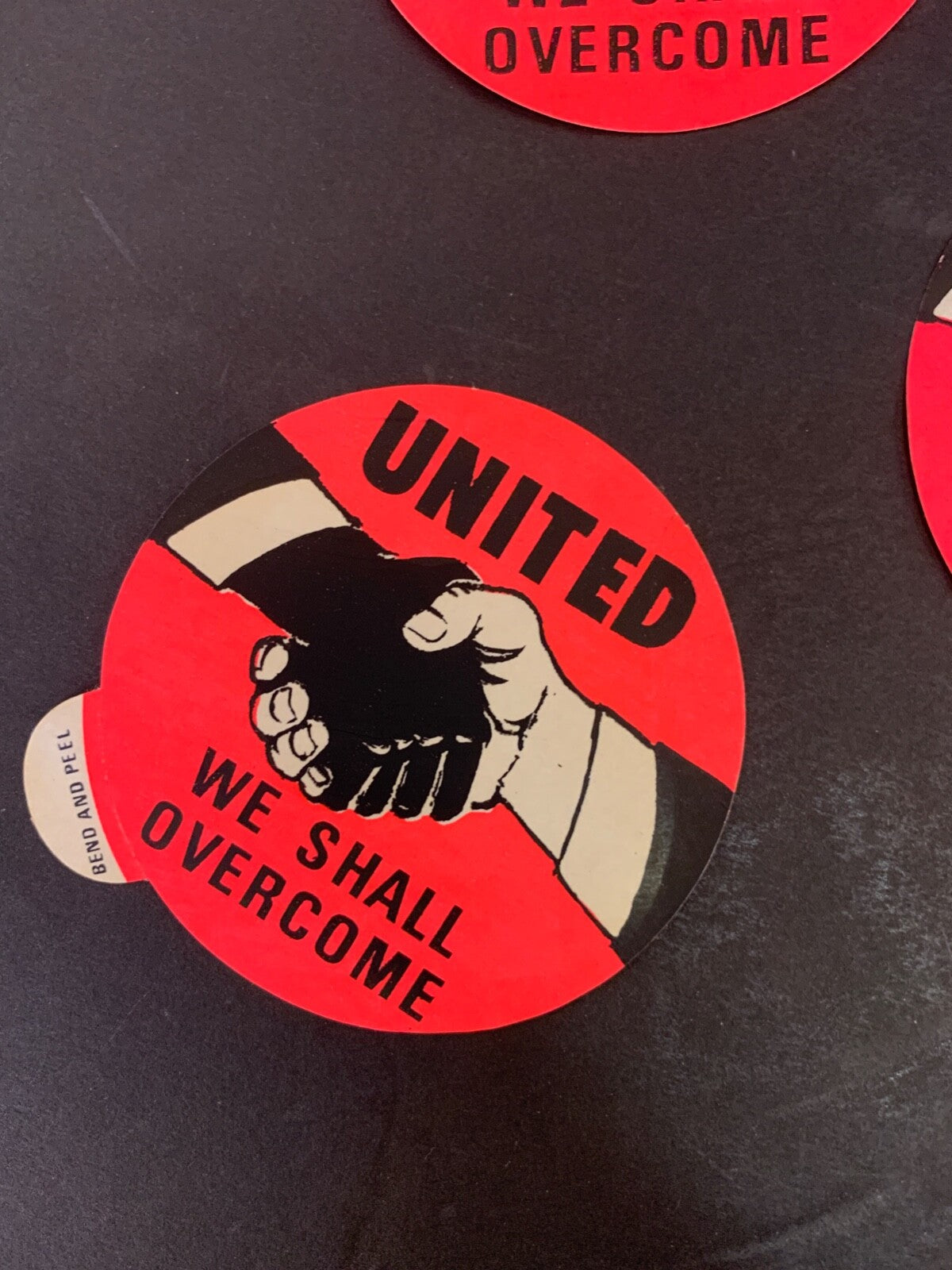 Lot of Five "United We Shall Overcome" Stickers Civil Rights MLK SNCC 60s
