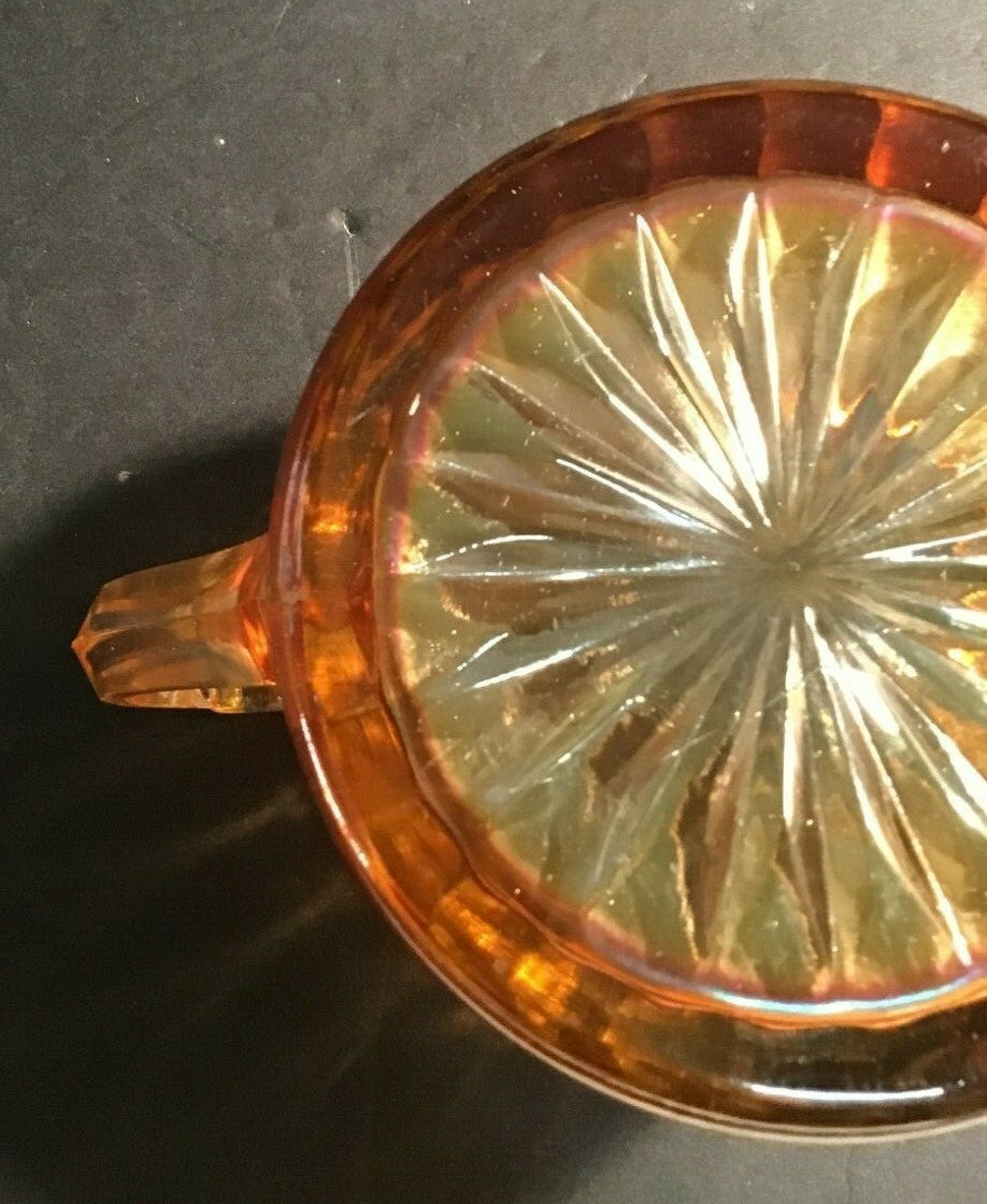 6 1/2" Marigold Two Handled Striped Large Sugar Bowl Iridescent Carnival Glass