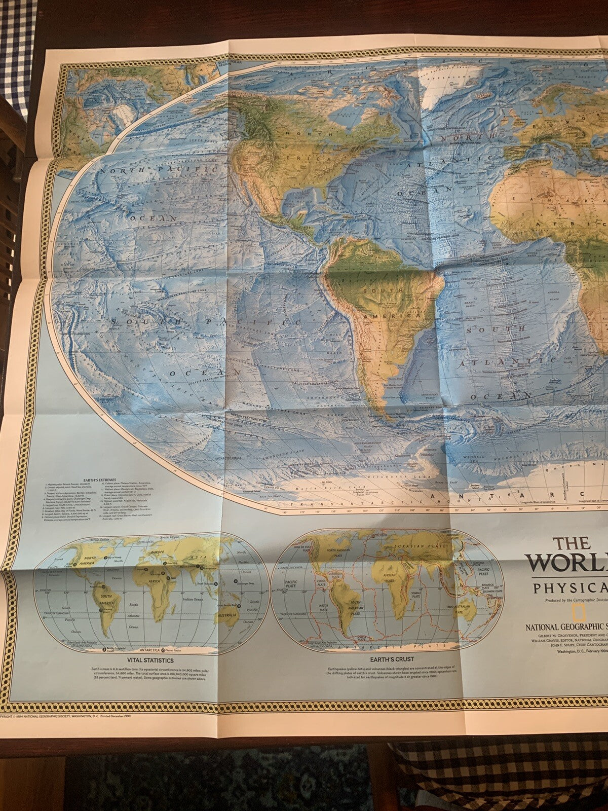 Vintage 1988 and 1994 National Geographic World Political/Physical Maps