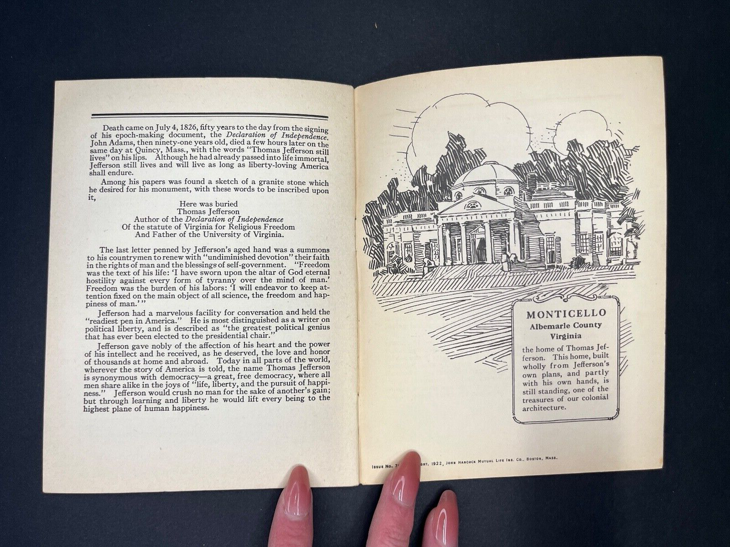 Vintage "Thomas Jefferson" John Hancock Life Insurance Ad Book