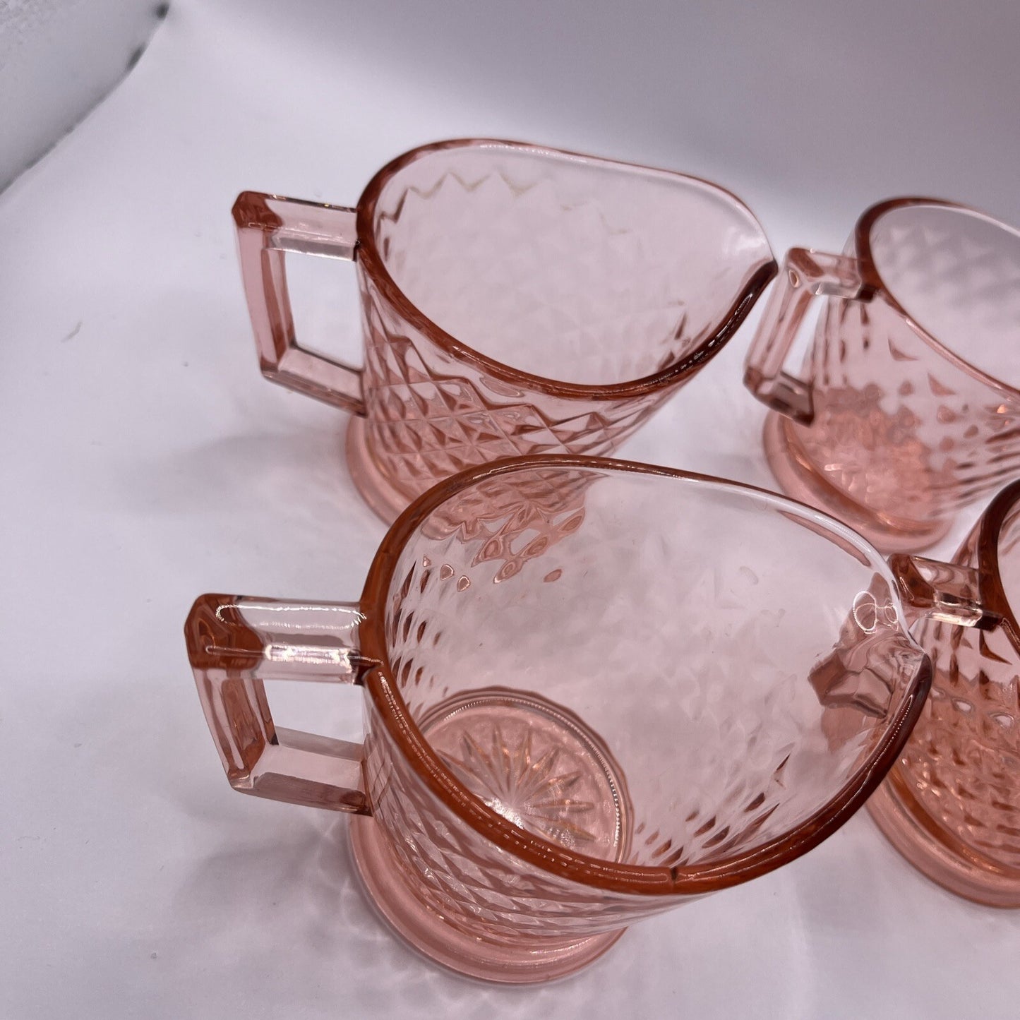 Vintage 2 Pair Of Pink Diamond Quilted Creamer And Sugar
