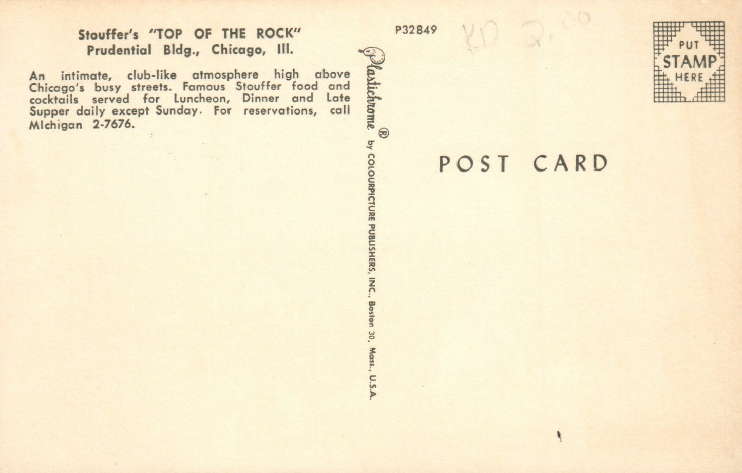 Stouffers Top Of The Rock Prudential Building Chicago IL Illinois Restaurant