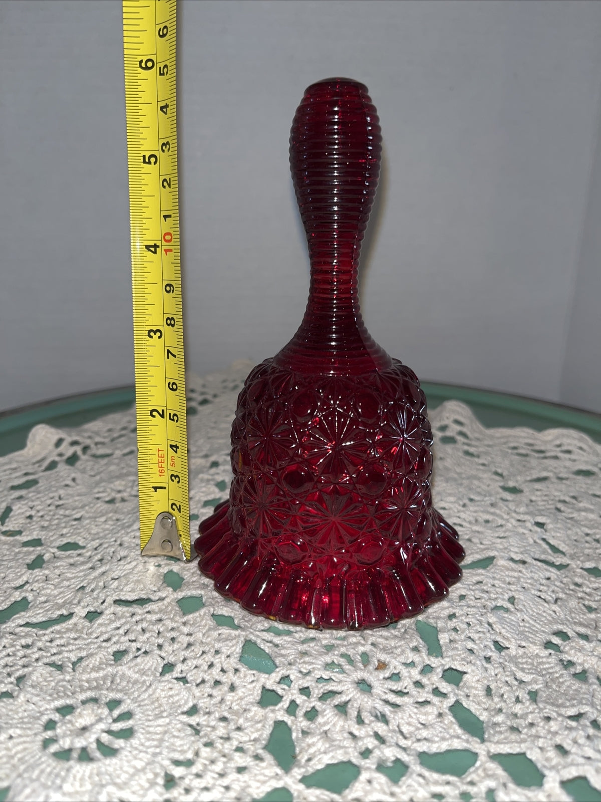 Fenton Art Glass-Ruby Red Orange DAISY & BUTTON BELL- Ruffled Rim