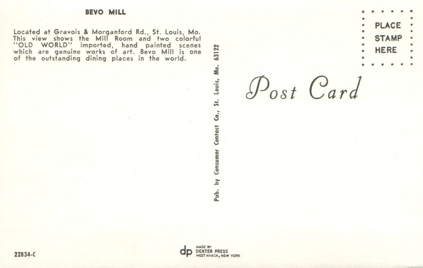 Bevo Mill St Louis Missouri MO Old World Restaurant Postcard