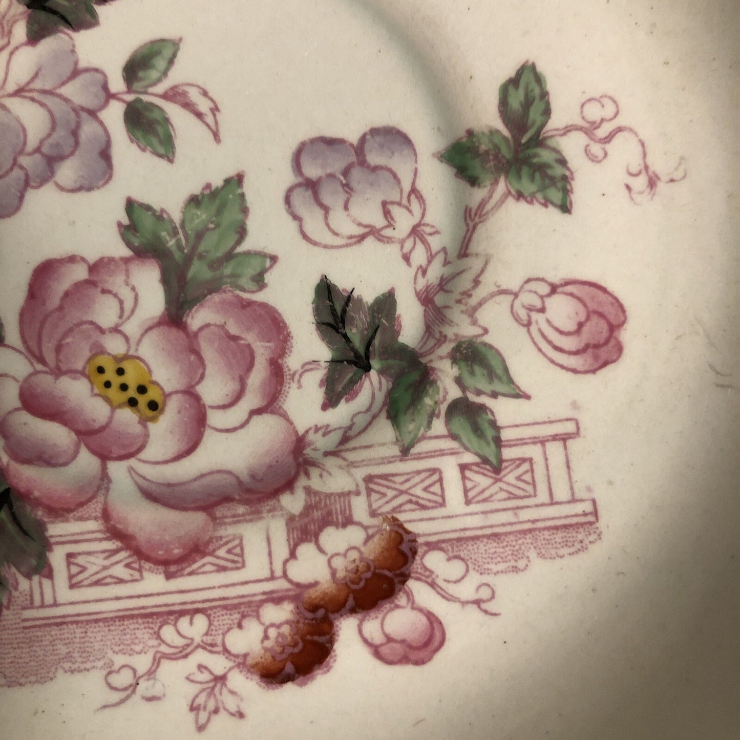 Calyx Ware Floral Oriental Pattern Saucer Pinks & Greens Adams England