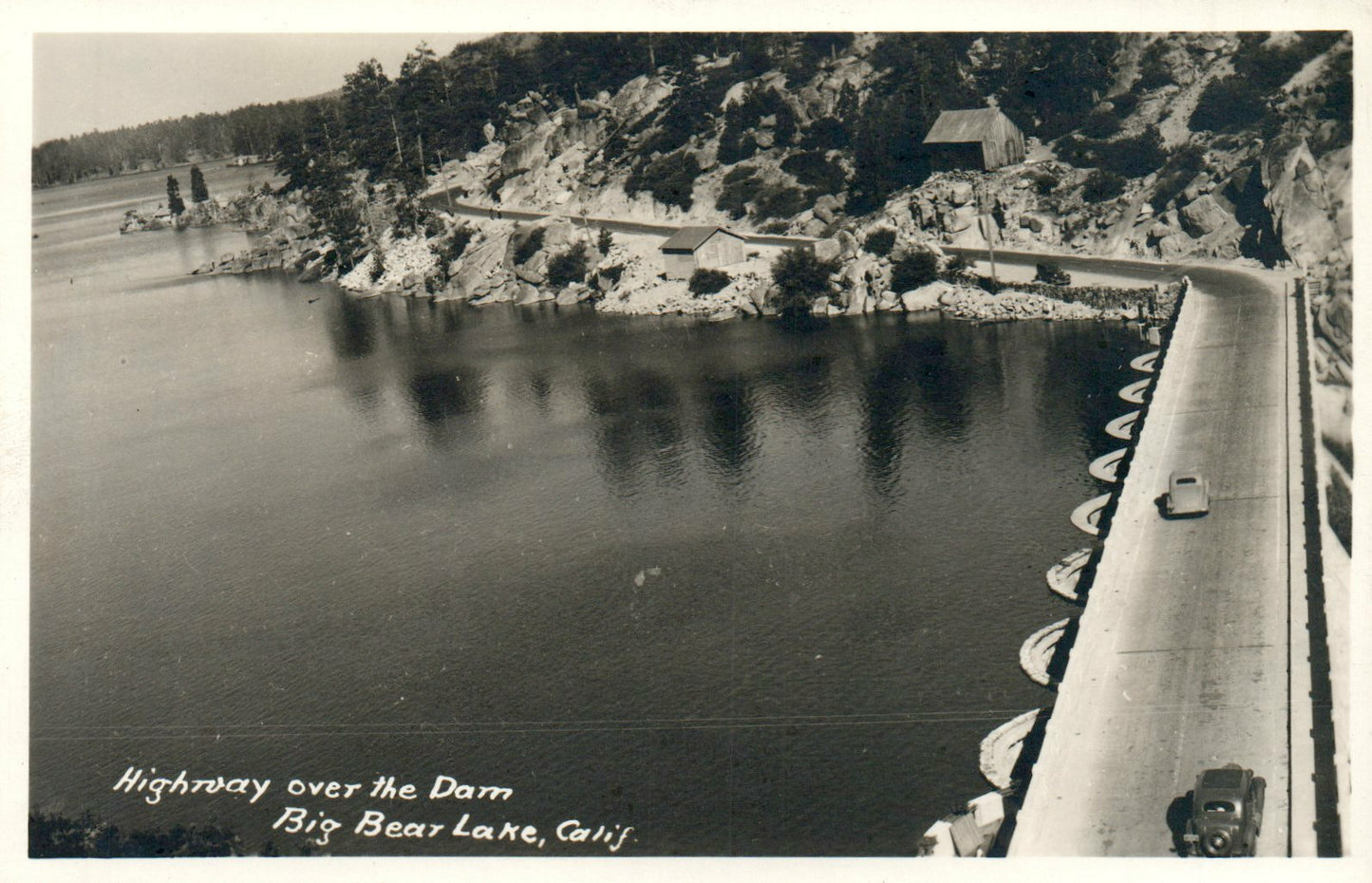 Real Photo Big Bear Lake Highway Over Dam CA Cali California Vintage Postcard