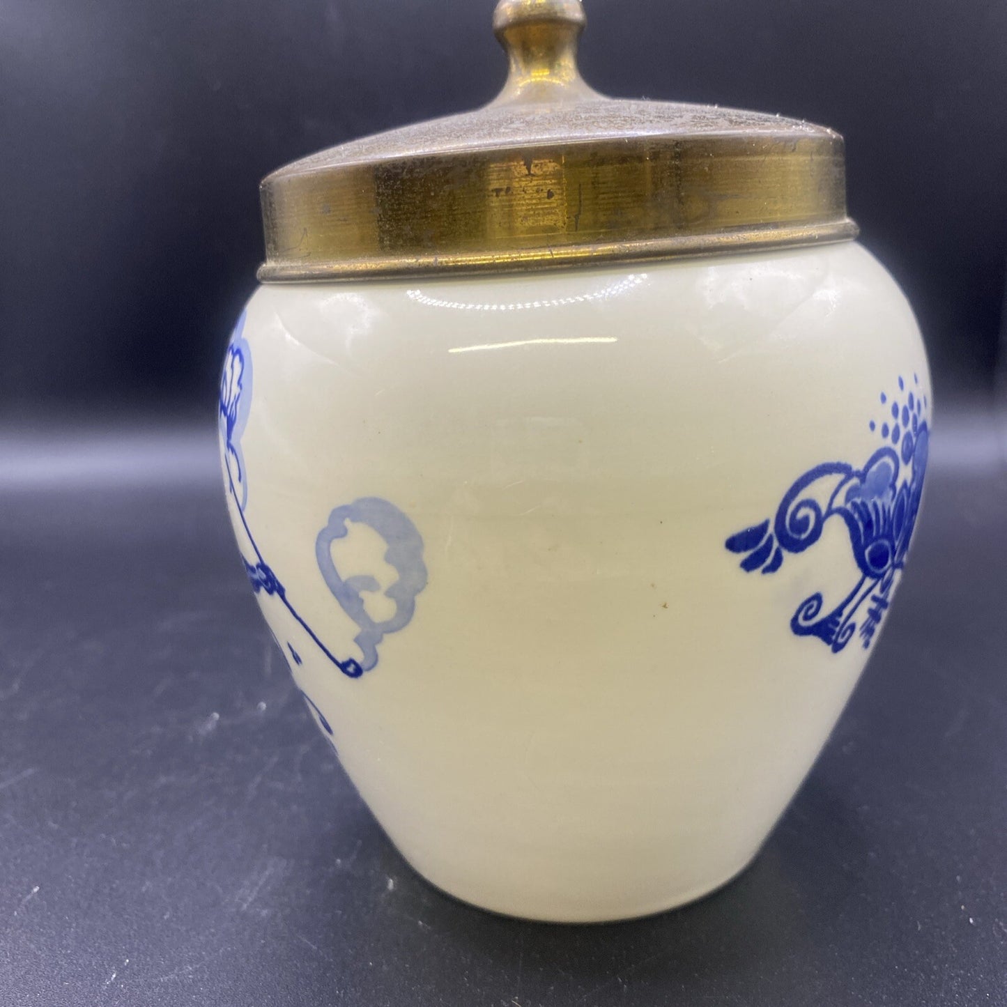 1900's ANTIQUE Little 5.25" Dutch Delft Tobacco Jar GOEDEWAAGEN DELFTWARE LID