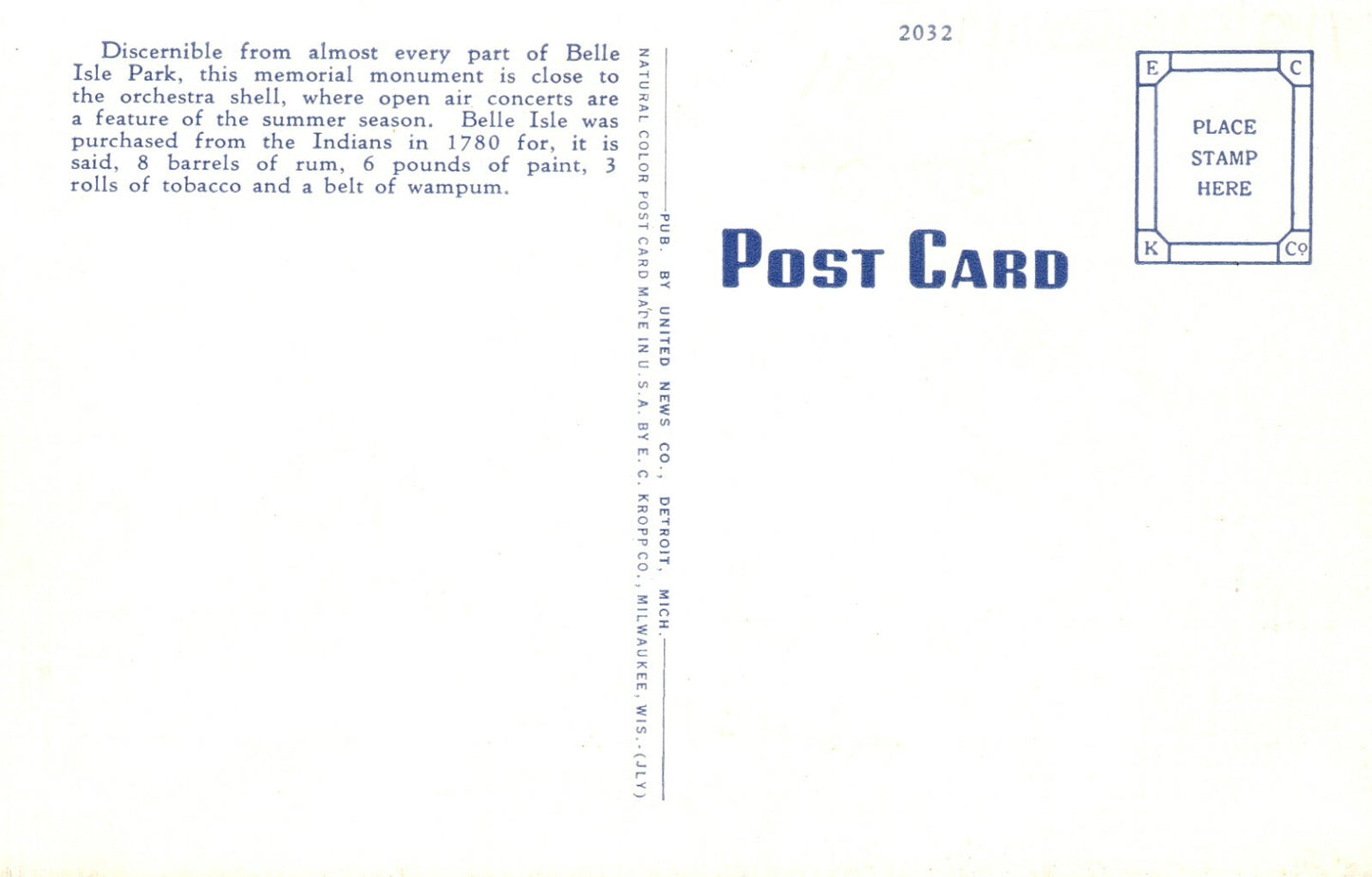 Nancy Brown Peace Carillon Belle Isle Detroit MI Michigan Postcard