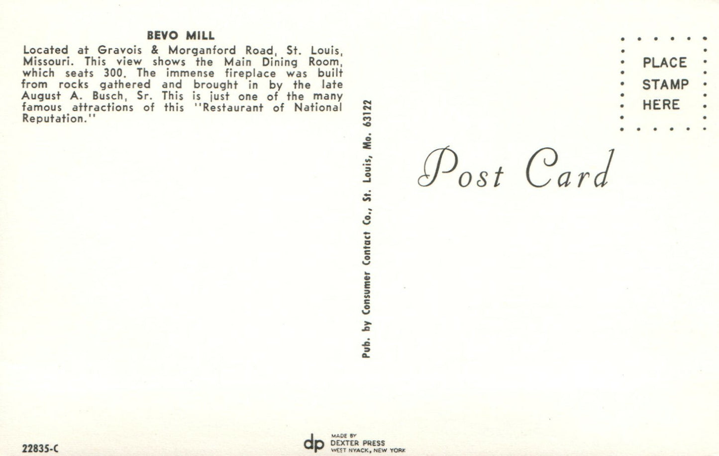 Bevo Mill Main Dining Room St Louis Missouri MO Restaurant Postcard