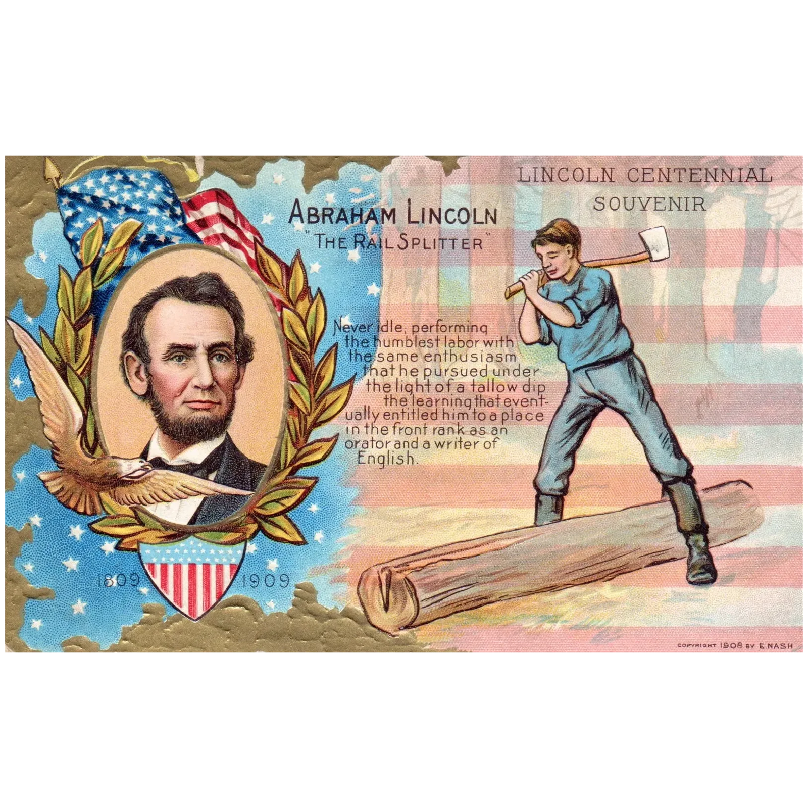 Lincoln Centennial Souvenir Abraham Lincoln "The Rail Splitter" Vintage Postcard