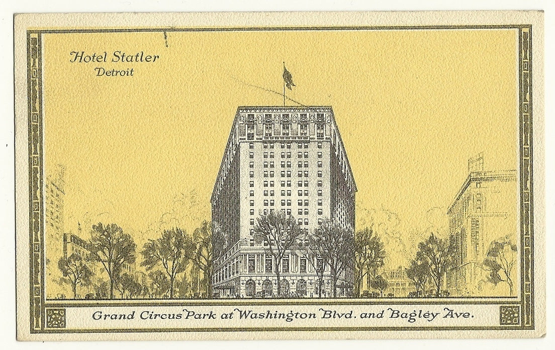 Hotel Statler Detroit MI Michigan Grand Circus Park Washington Blvd Post Card