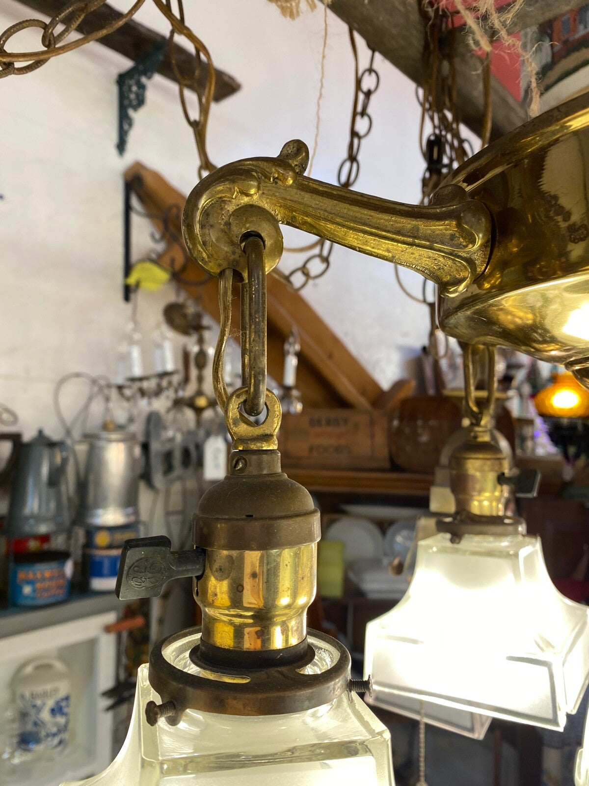 Hand Painted Blue Flower Pan Fixture Chandelier 5 Light