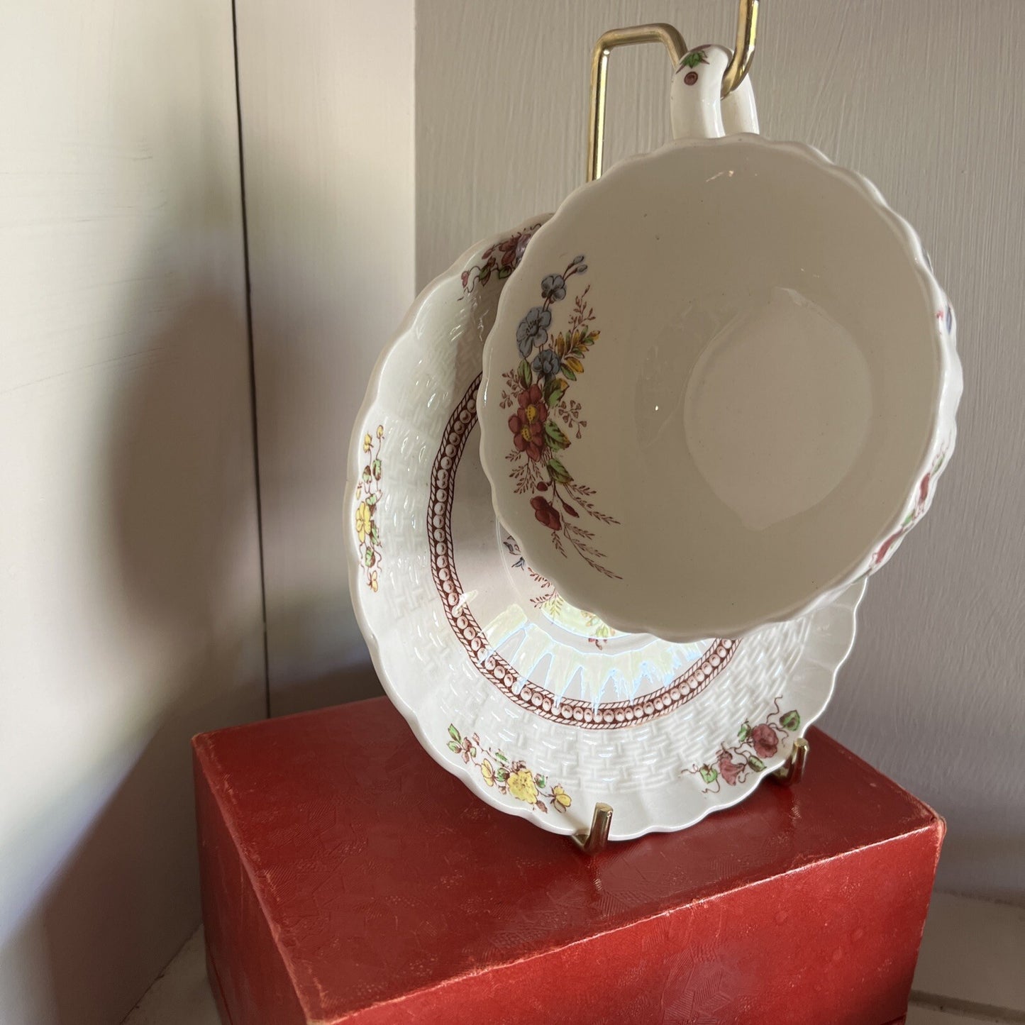 Spode Copeland England Rosalie Tea Cup & Saucer Set of 4 Vintage