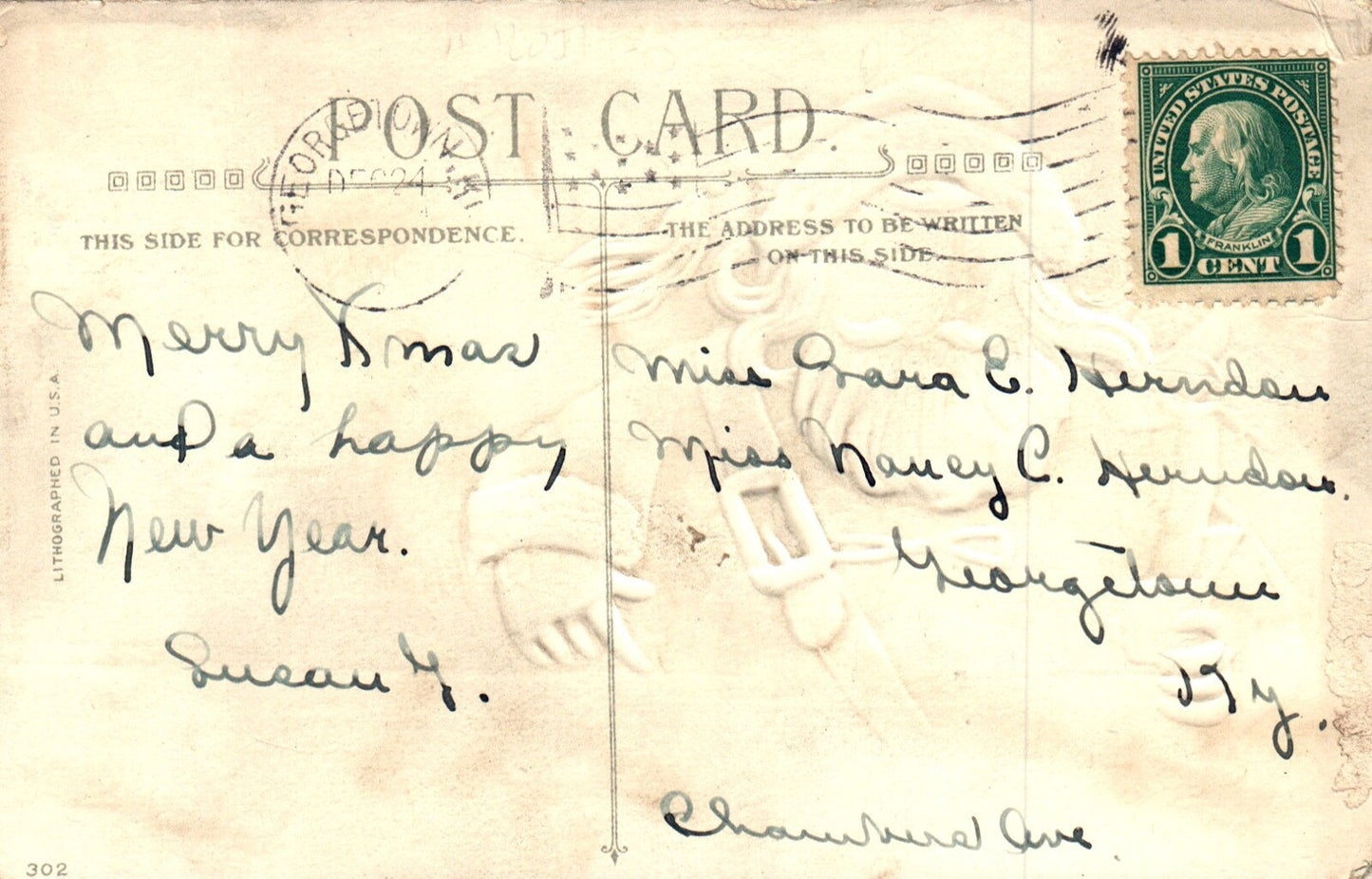 Christmas Greetings Poem Santa with Jack in the Box Vtg Santa Postcard