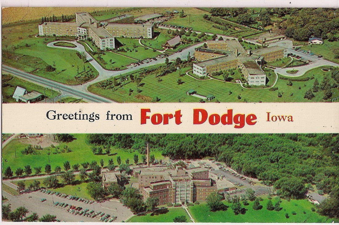 Greetings Fort Dodge Aerial Iowa IA Postcard