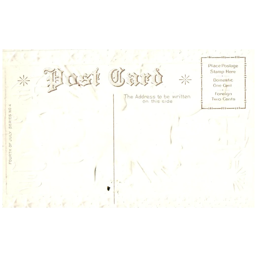 4th of July Child Holding Fireworks Gold Embossed Vintage Patriotic Postcard