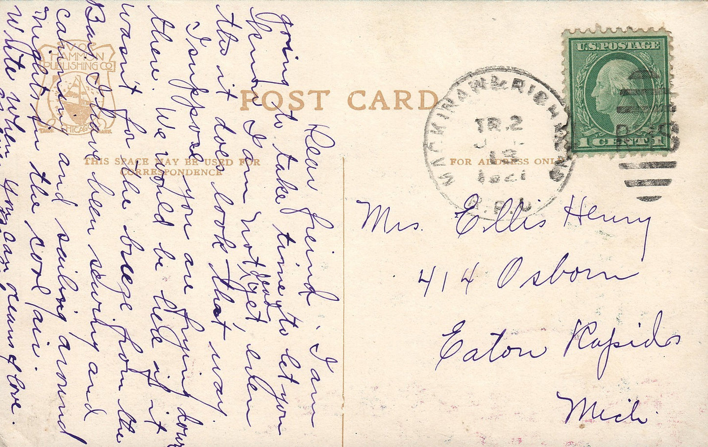 1921 New Post Office Petoskey Michigan MI Postcard