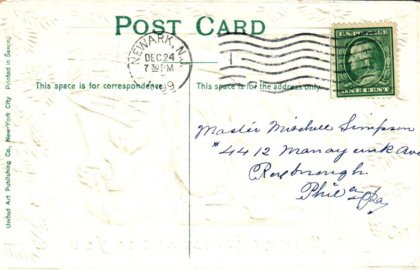 A Merry Christmas To You Santa Traveling Through Woods w/ Toys Santa Postcard