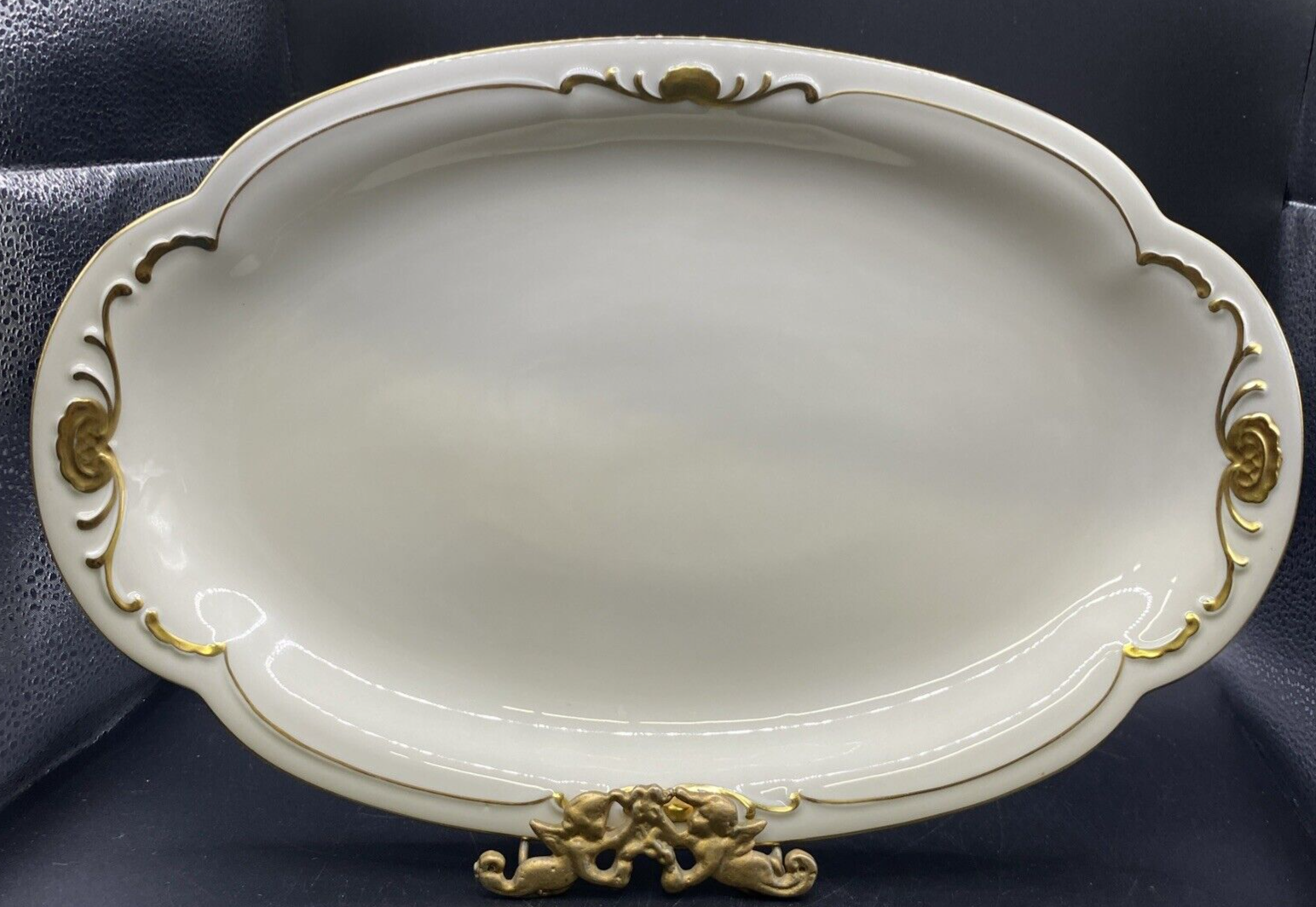 RARE Medium 14" x 8 3/4" Waldershof Bavaria SERVING Platter Cream with Gold Rim