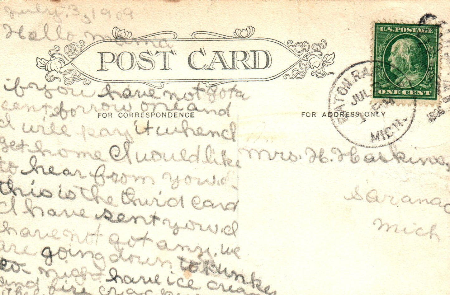 Carnegie Library in Lansing MI Michigan Postcard