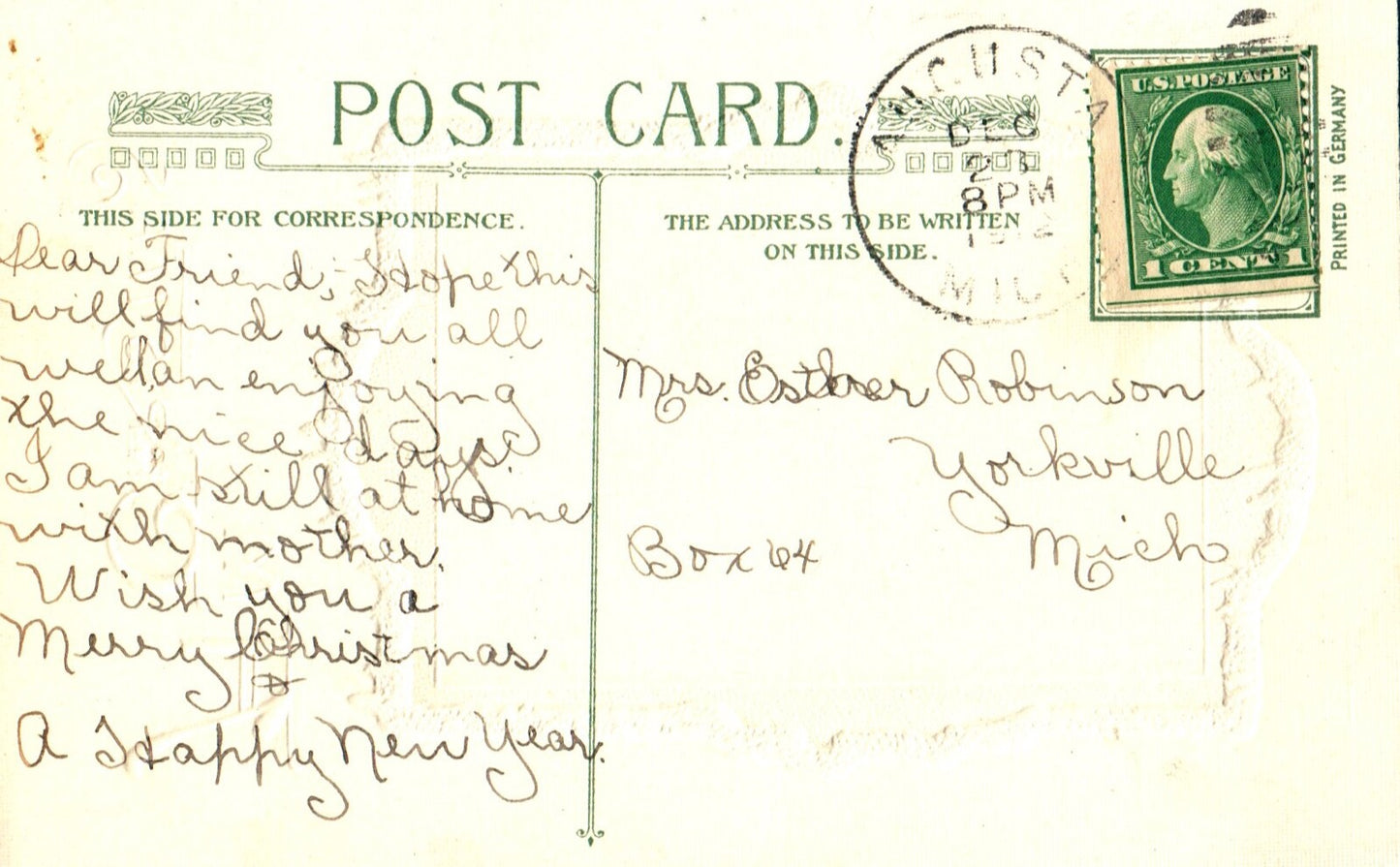 John Winsch A Merry Christmas Woman & Man Scenic View Mountains Vintage Postcard