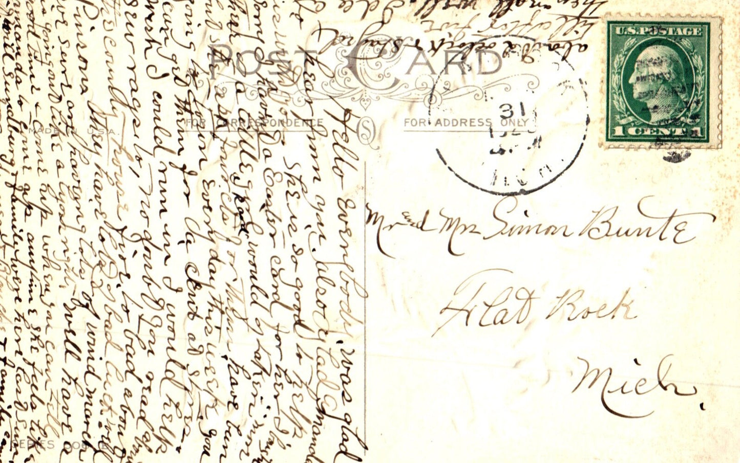 A Happy Easter Child Holding Hen with Flowers Vintage Easter Postcard