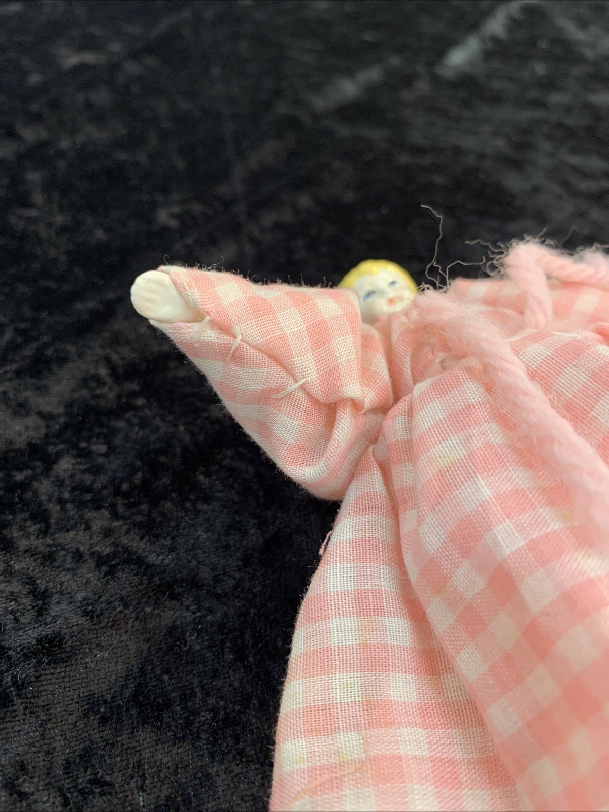 Vintage SULK Dolls Man with Oversized Suit Woman Pink Plaid Dress Tiny Head