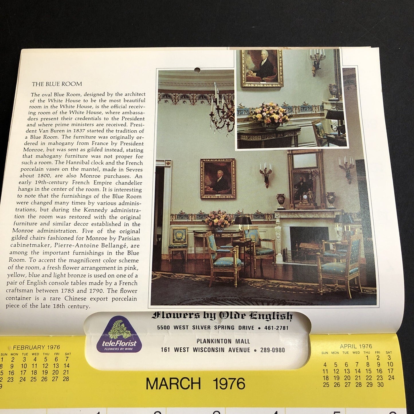 1976 Flowers by Olde English White House Bicentennial Advertising Calendar