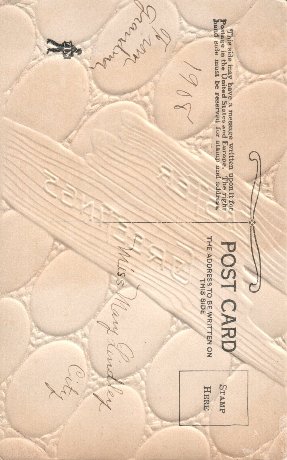 Embossed Pink and Purple Eggs Greetings Easter Postcard