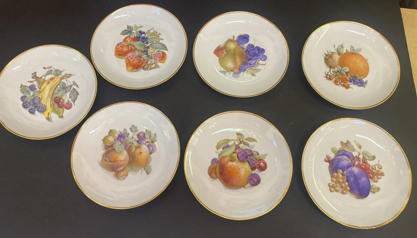 7 Baronet China Eschenbach Germany 8" Plates Various Fruits FRUIT Gold Trim