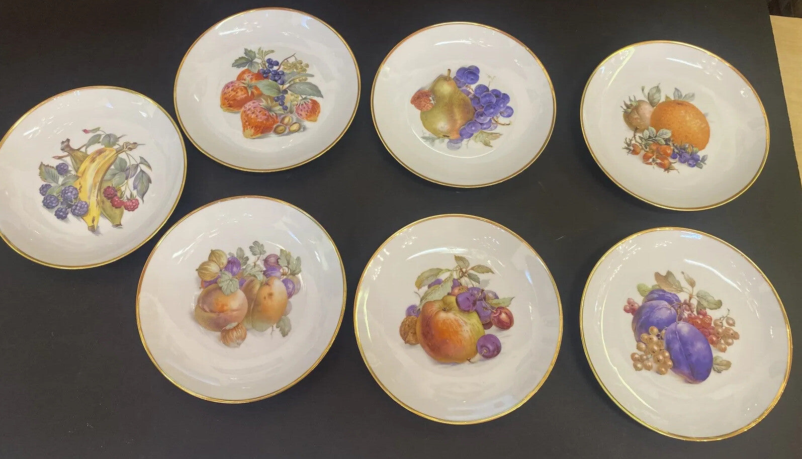 7 Baronet China Eschenbach Germany 8" Plates Various Fruits FRUIT  Gold Trim