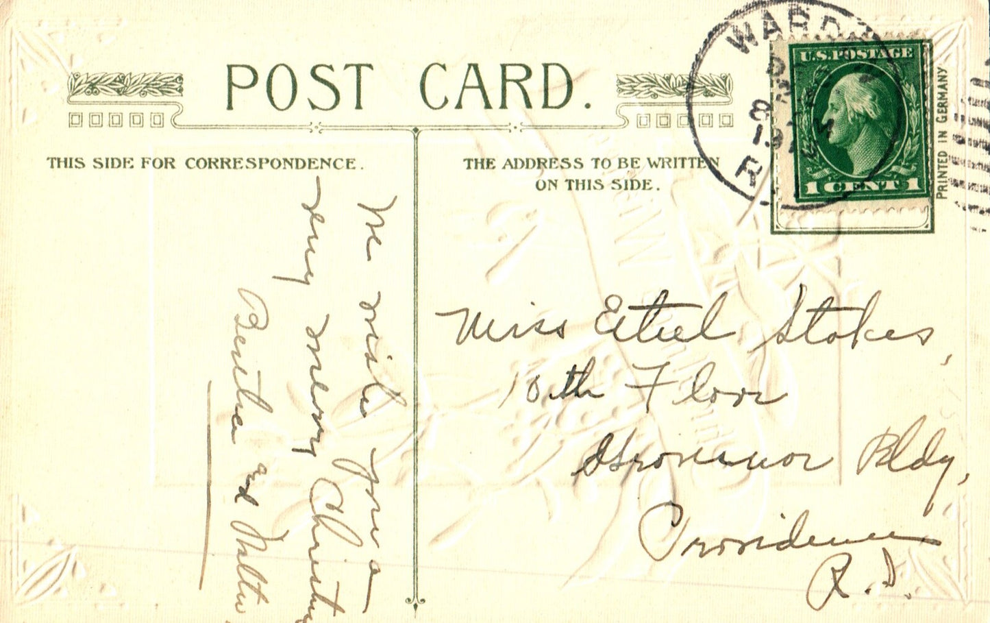 John Winsch Christmas Wishes Mistletoe Gold Embossed Vintage Postcard