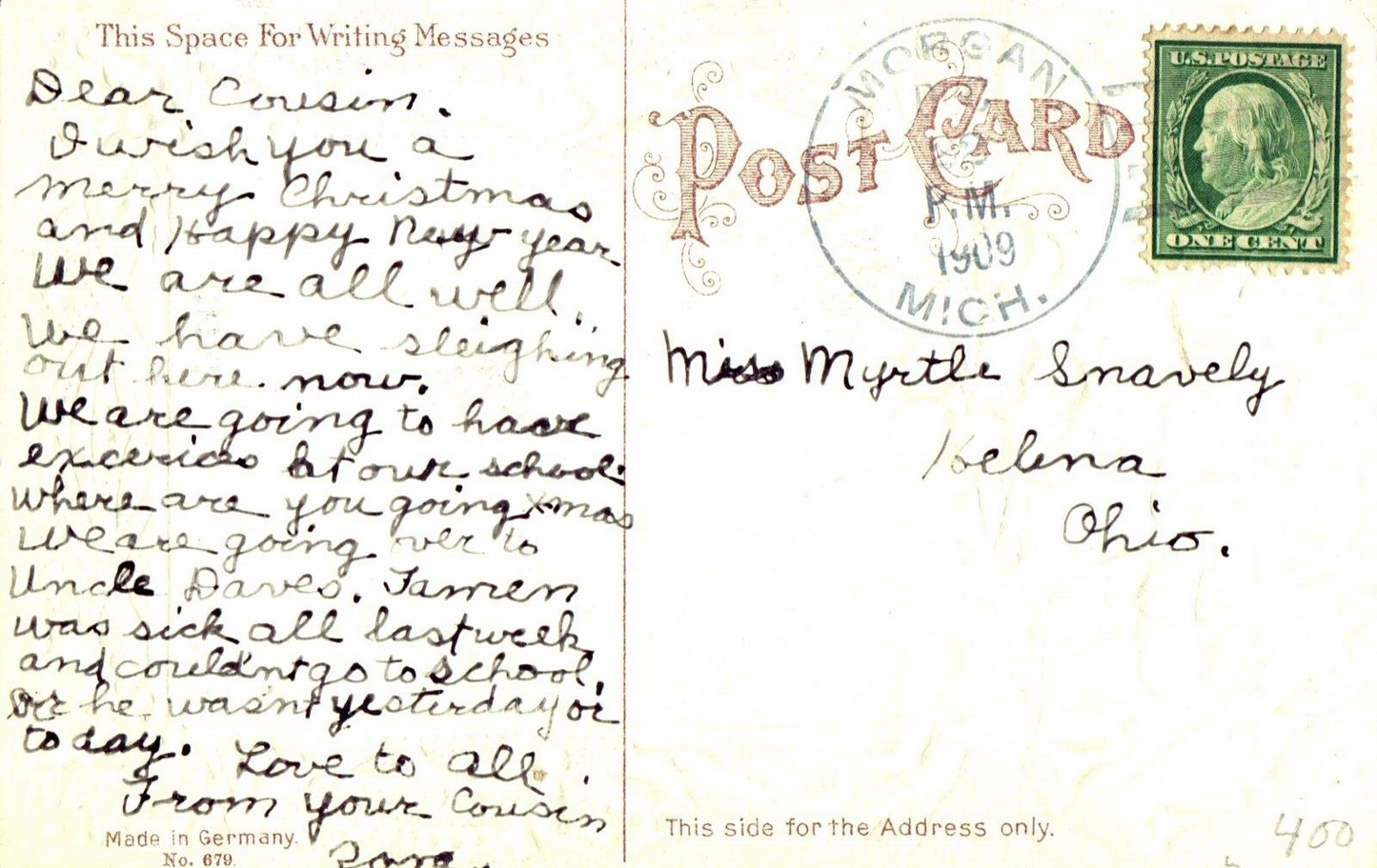 Christmas Greetings Angel with Bells and Holly Angel Christmas Postcard