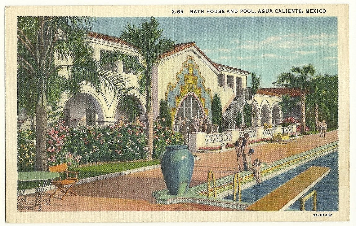 Bath House Pool Agua Caliente Mexico Palm Trees Hotel Motel CA California