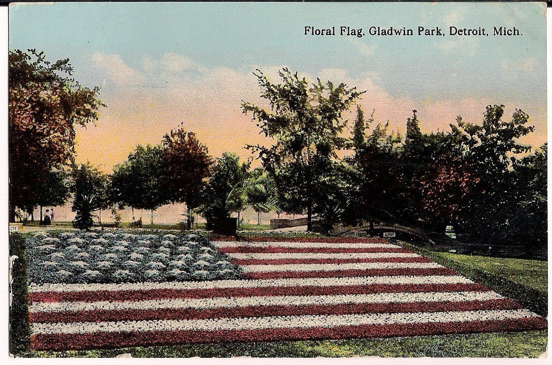 Floral American Flag Flowers Gladwin Park Detroit Mich MI Michigan Postcard