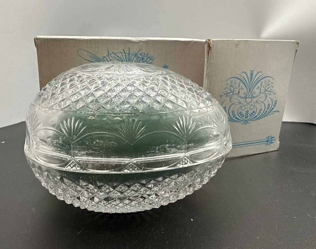 Vintage 1977 Avon Fostoria Crystal Glass Easter Egg Candy Trinket Dish Lid Box