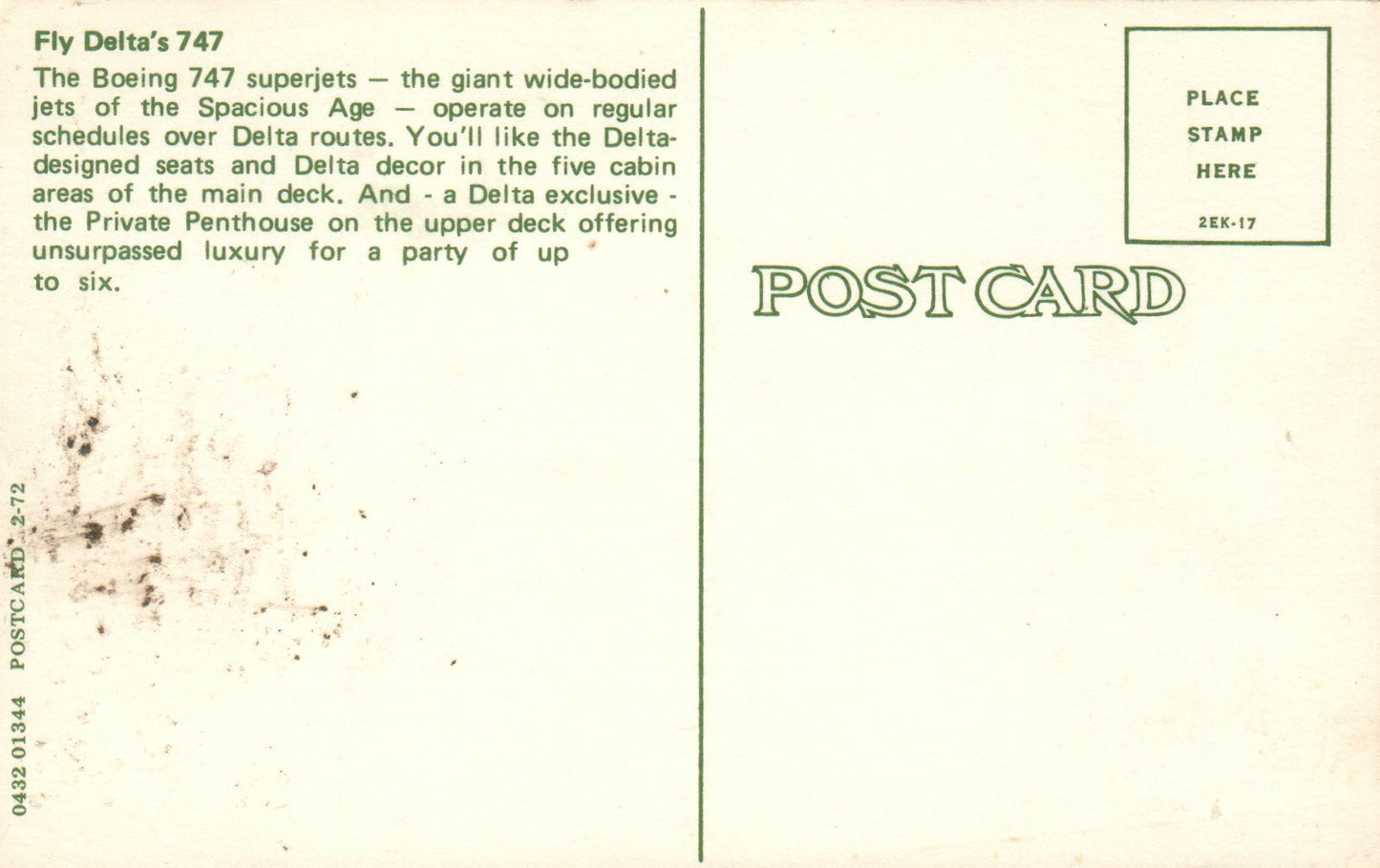 Fly Delta Boeing 747 Superjets Airplane Postcard